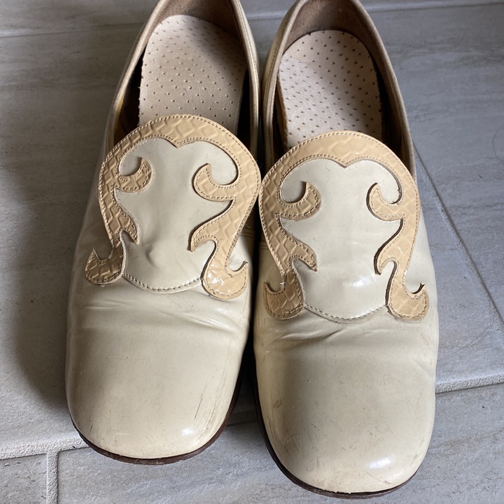 Cream Leather Women's Slip-On Flats with Decorative Applique